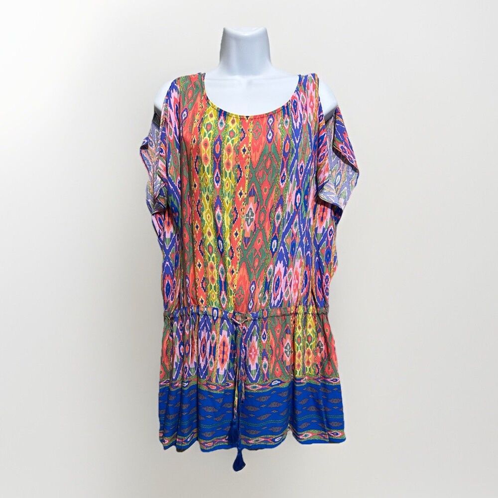 NEW Easel Tunic Mini Dress Cover Up Women's Small Colorful Resort Beach Vacay